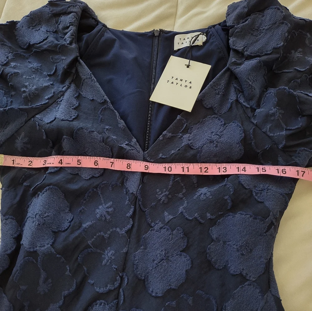 Tanya Taylor Harley Floral Navy Puff Sleeve VNeck Midi Dress - Picture 6 of 10